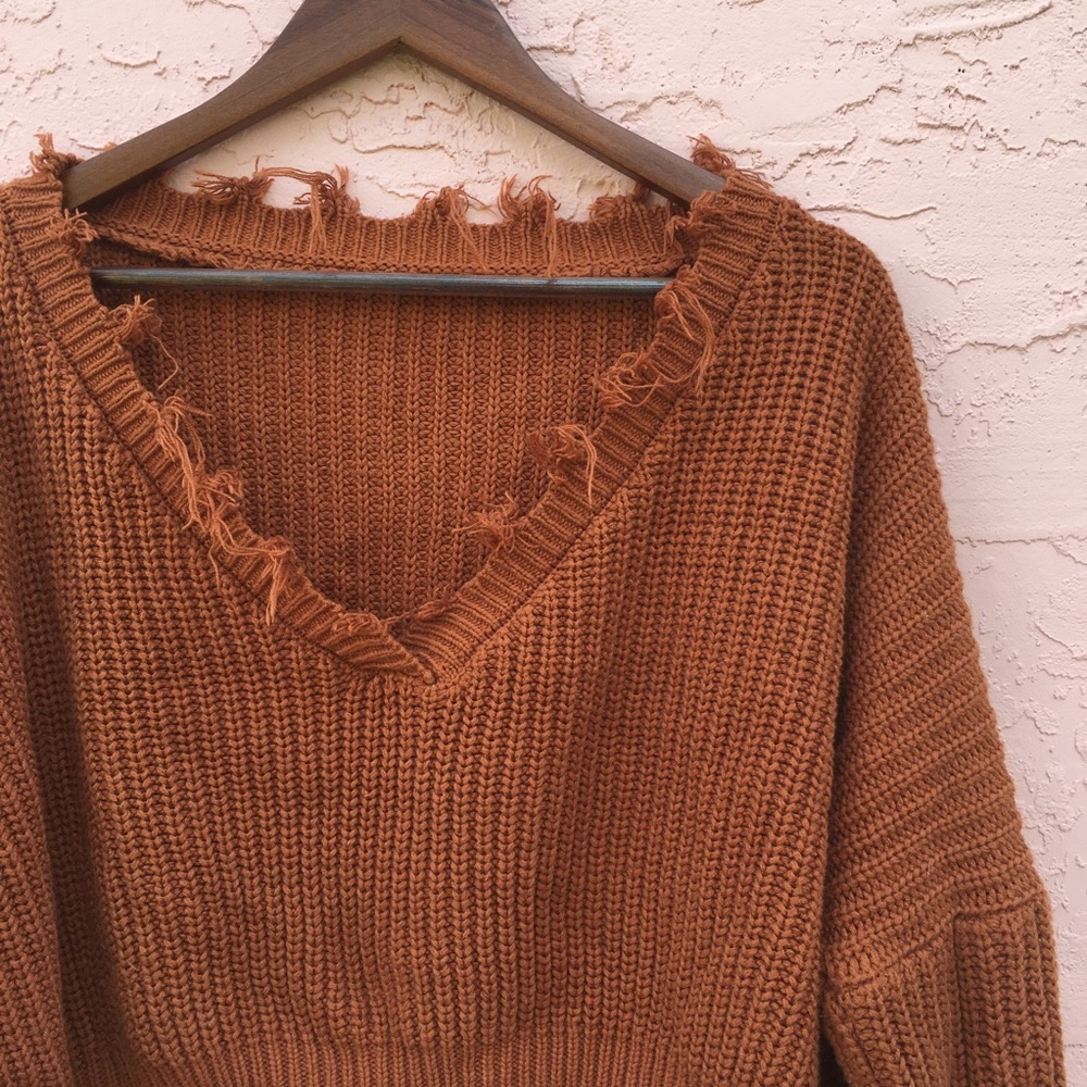 Shein Burnt Orange Cropped Oversized Sweater